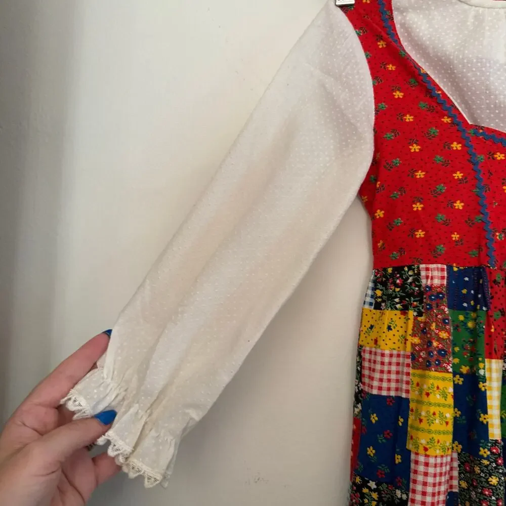 80s Vintage Cinderella Stop the Press Girls Patchwork Pinafore Style Dress 6X